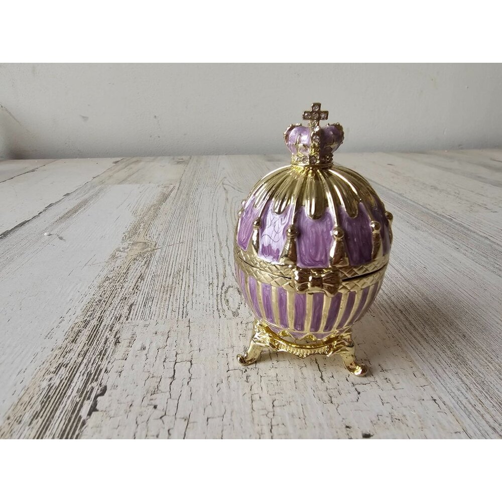 toscano Jeweled purple egg hinged‎ trinket box jewelry gold crown